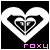 Two side-by-side pixelated heart-shaped icons with layered black-and-white patterns and colored text below.