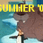 Pixelated image with yellow text 'SUMMER 10' over a brown bear-like figure holding a sword against a blue background.