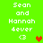 Green background displays text "Sean and Hannah 4ever <3" with two heart icons, one red and one brown.