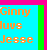 Static pixel art icon with bright cyan background, orange text reading "Ginny", "luvs", and "Jesse" stacked vertically, bordered by pink top bar and green right strip.