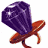 Pixelated image of a purple gem on an orange stand with text reading 'Will ya marry me?' in blocky font.