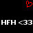 Red pixelated heart symbol above white text 'HFH <33' repeated twice on black background.