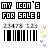 Four identical display 'MY ICON'S FOR SALE!' text above a barcode and scattered colored hearts