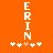 Orange background with vertical white text 'ERIN' and five pixelated symbols below, where the third symbol shifts from light orange to white between frames.