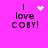 Pixelated text 'I love COBY!' on bright pink background with four distinct animated symbols above 'I'.