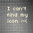 Pixelated text on a gray background reads "I can't find my icon :-(" in light beige letters.