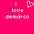 Pixelated text and heart symbol on bright pink background, with one version showing a pixel-art heart above 'i love demarco' text.