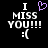 Black background with white pixelated text reading "I MISS YOU!!! :(" and a purple heart symbol above the word I.