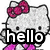 Hello Kitty character with pink bow and dress, holding a phone, displaying 'hello' text in one view.