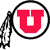 A static pixelated icon featuring a large red U inside a black circular border with a black and white striped tail on the left side.