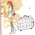 A pixelated character with red hair and a white shirt walks left to right while pulling a checkered suitcase, with a yellowish background and a small red dot.