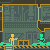 Pixel art animation of yellow and green figures on layered platforms against a circuit board background, with repeated motion across horizontal