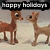 Two pixelated reindeer face each other beneath a black banner reading 'Happy holiday' in white block letters on a muted background.