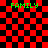 Red and black checkered background with green "FAMILY" text at four corners and two -patterned circular shapes in the center