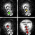 Four static pixelated frames show a stylized character with a question mark head, each frame displaying a different colored dot on its body against a black background.