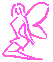 Six pixelated fairy outlines in pink, green, blue, yellow, orange, and cyan arranged in two on a gray background