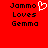 Red background with black pixelated text reading "Jammo Loves Gemma" and a white heart symbol replacing the 'o' in Jammo on one side.