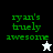 Green pixelated text 'ryan's truely awesome' on four background quadrants with two distinct star icons, one white and one black.