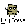 Animated pixel art contact sheet showing a 5x4 grid of frames with a cartoon character and repeated text "Hey Steve!" across all frames, featuring motion changes in the character's pose and hand gestures.