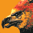 A pixelated phoenix head transitions through color variations and text labels across a , with visible changes in background hues and typography