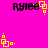 Pixelated text 'Rylee' in black with yellow square-and-dot animation on a bright pink background.