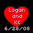 Four red heart-shaped icons with white text "Logan and KC" and date "6/28/08" on black background, two showing pixelated edges.