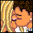 Pixelated cartoon animation of two characters kissing with glitchy text overlays across three frames in a 2x2 contact sheet layout.