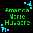 Green pixelated text reading Amanda Marie Huvaere on black background with cyan square-dot corner decorations.