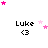 Pixelated icon with 'Luke' text and '<3' symbol, surrounded by pink stars in various positions across frames.