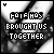 Black-and-white pixelated animation of text 'FATE HAS BROUGHT US TOGETHER' with partial letter distortions across frames, set against diagonal striped background.