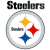 Pixelated icon featuring 'Steelers' text above a circular emblem with three colored stars: yellow, red, and blue.