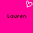 A static pixel art image with a bright pink background, featuring a white pixelated heart symbol above two instances of the name 'Lauren' in dark brown pixelated text.