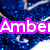 Blue glittery background with white curved lines and text reading "AmberRox!!!:)" in pink and cyan blocks.