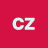 Red square background with light blue 'CZ' letters in pixelated font centered on the image.