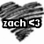 Black-and-white pixelated heart-shaped icon with text overlay reading 'zach <3' on the left side.