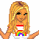 Pixelated cartoon woman with blonde hair wearing rainbow-striped top, two pairs of white pants showing rainbow stripes in different positions.