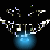 Animated sequence showing a blue glowing object with white pixelated lines, transitioning through multiple states including text overlays and a central vertical line.