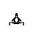 Pixelated penguin icon in various poses on a gray background, including standing, sitting, and side views with orange feet and beak.
