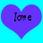 Two purple heart shapes on a cyan background with the word 'love' in black pixelated text inside each heart.