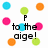 Pixelated icon with six colored circles surrounding black text reading 'P to the aigle' on white background.