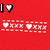 Red background with white and black text elements including 'I ❤️', 'Olyvia!', 'She Rocks!', heart symbols, and X patterns.