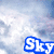 A cloud background with the word 'Sky' in blue, green, and cyan text across four