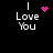 Pixelated text 'I Love You' with pink heart and dot animations on black background.