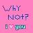 Pixelated pink background with dark purple text reading 'Why Not?' and 'I ❤️ you' in cyan and white.