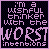 A 49x49 pixel animated contact sheet showing two frames of a pixel art buddy icon with pink text on dark background, displaying sequential animation changes in the word "WORST".