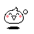Four pixel-art character icons arranged in a , each with a white rounded head, pink cheeks, black eyes, and a black triangular mouth, set against a gray background