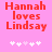 Pixelated red text on pink background reads 'Hannah loves Lindsay' with five white and light pink hearts below, animated heart sequence.