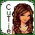 A 50x50 pixel animated contact sheet showing two frames of a cartoon girl with long brown hair, green eyes, and a white heart-shaped necklace against a white background with "CUTIE" text in alternating colors.