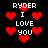 Pixelated red hearts and white text reading 'RYDER I LOVE YOU' on a black background, with varying heart sizes and positions.