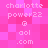 Pixelated pink displays repeated text 'charlotte power22 @ aol .com' in white, with no visible animation changes